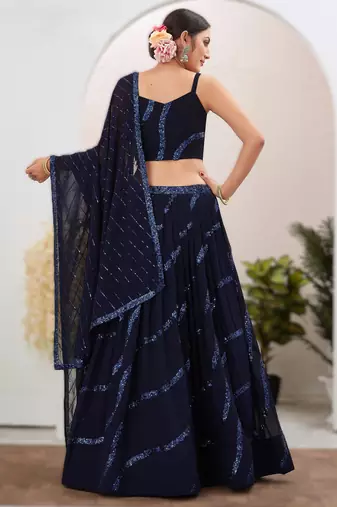 navy_blue Readymade Georgette Lehenga Choli Set with Dupatta (Sleeveless Blouse)
