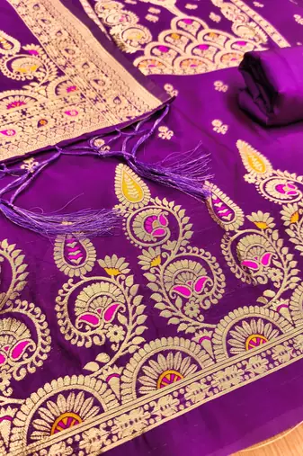 Purple soft silk blend silk pure zari woven dress material