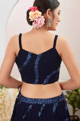 navy_blue Readymade Georgette Lehenga Choli Set with Dupatta (Sleeveless Blouse)
