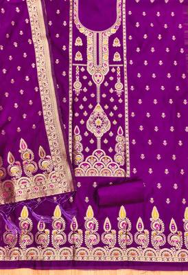 Purple soft silk blend silk pure zari woven dress material 3