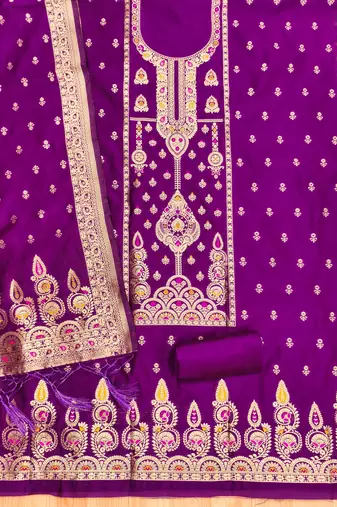 Purple soft silk blend silk pure zari woven dress material