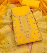 Yellow soft banarasi silk pure zari woven design dress material