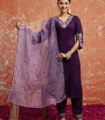 Women's embroidered silk blend kurta pant sets with dupatta