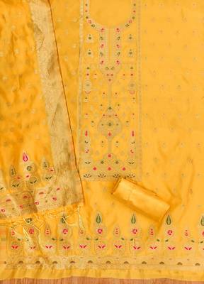 Yellow soft silk blend silk pure zari woven dress material 3