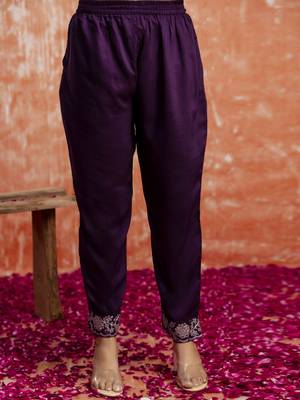 Women's embroidered silk blend kurta pant sets with dupatta 4