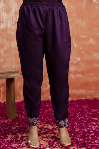 Women's embroidered silk blend kurta pant sets with dupatta
