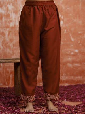 Women's embroidered silk blend kurta pant sets with dupatta 4
