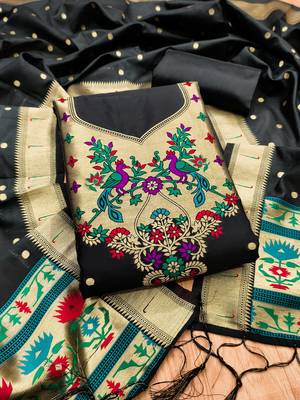 Black soft silk blend silk pure zari woven dress material 3