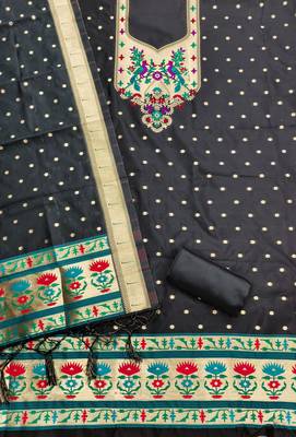 Black soft silk blend silk pure zari woven dress material 4
