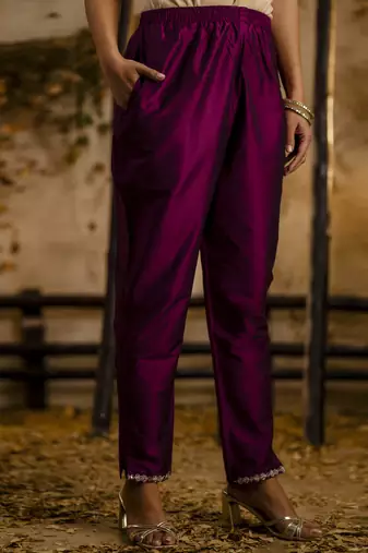Women's embroidered silk blend kurta pant sets with dupatta