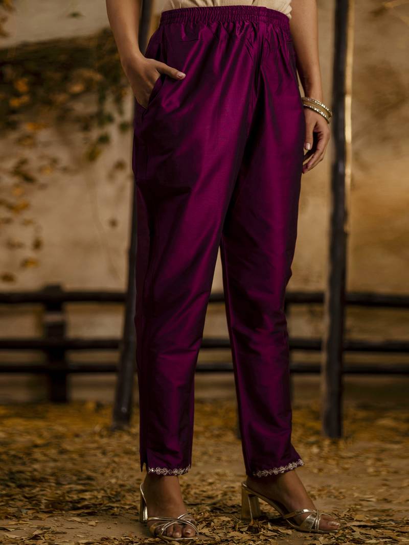 Women's embroidered silk blend kurta pant sets with dupatta