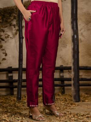 Women's embroidered silk blend kurta pant sets with dupatta 4