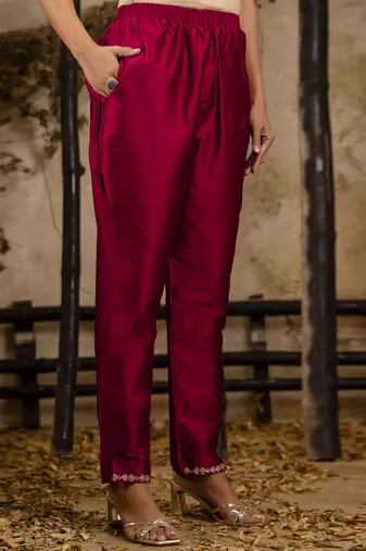 Women's embroidered silk blend kurta pant sets with dupatta