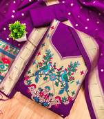 Purple soft banarasi silk pure zari woven design dress material