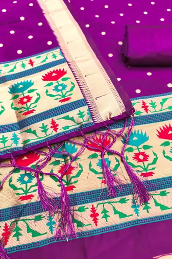 Purple soft silk blend silk pure zari woven dress material