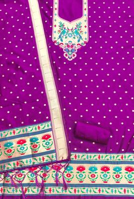 Purple soft silk blend silk pure zari woven dress material 4