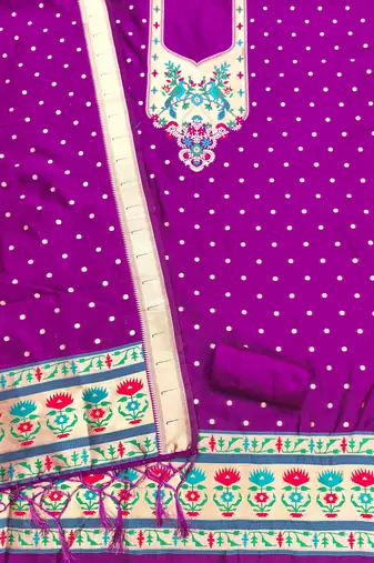 Purple soft silk blend silk pure zari woven dress material