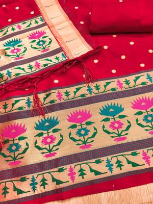 Red soft silk blend silk pure zari woven dress material 2