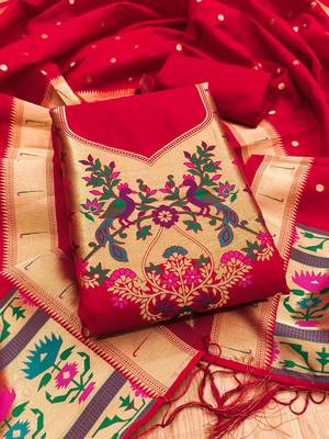 Red soft silk blend silk pure zari woven dress material 3