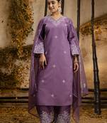 Women's embroidered silk blend kurta pant sets with dupatta