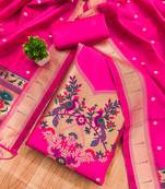Pink soft banarasi silk pure zari woven design dress material