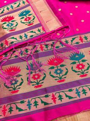 Pink soft silk blend silk pure zari woven dress material 2