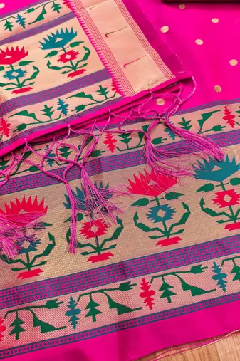 Pink soft silk blend silk pure zari woven dress material