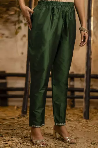Women's embroidered silk blend kurta pant sets with dupatta