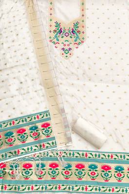 White soft silk blend silk pure zari woven dress material 4
