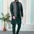 Green jacquard 3 peice kurta jacket set for men