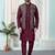 Maroon jacquard 3 peice kurta jacket set for men