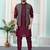Maroon jacquard 3 peice kurta jacket set for men