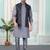 Grey jacquard 3 peice kurta jacket set for men