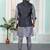 Grey jacquard 3 peice kurta jacket set for men