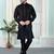 Black jacquard 3 peice kurta jacket set for men