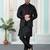 Black jacquard 3 peice kurta jacket set for men