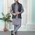 Grey jacquard 3 peice kurta jacket set for men