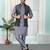 Grey jacquard 3 peice kurta jacket set for men