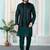 Green jacquard 3 peice kurta jacket set for men