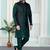 Green jacquard 3 peice kurta jacket set for men