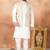 Beige jacquard 3 peice kurta jacket set for men