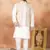 Beige jacquard 3 peice kurta jacket set for men