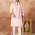 Pink jacquard 3 peice kurta jacket set for men