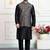 Black jacquard 3 peice kurta jacket set for men