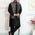 Black jacquard 3 peice kurta jacket set for men