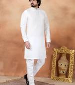 Off white art silk straight kurta for men