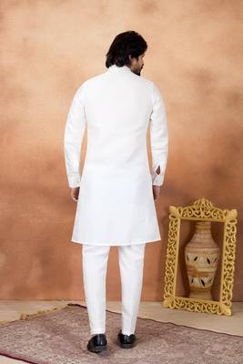 Off white art silk straight kurta for men 3