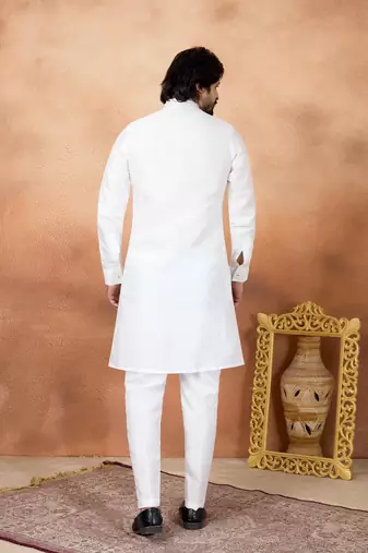 Off white art silk straight kurta for men