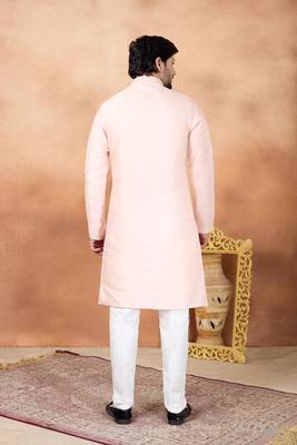 Pink art silk straight kurta for men 3
