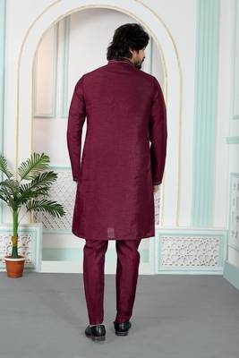 Maroon art silk straight kurta for men 3